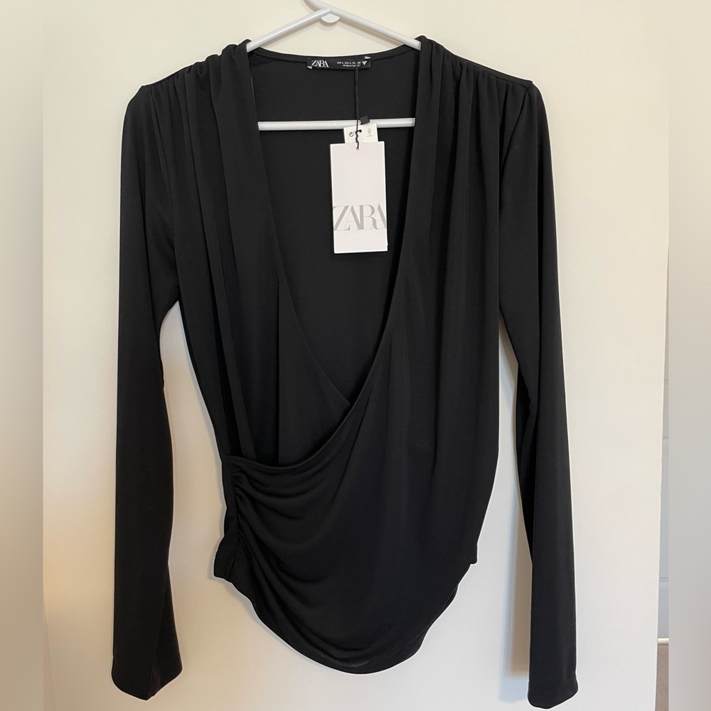 NWT ZARA faux wrap black top